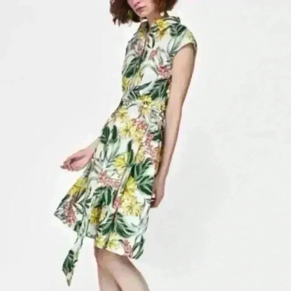 ZARA Dress Bright Tropical Hawaii Floral Size Medium Knee Length Sleeveless - Picture 4 of 7